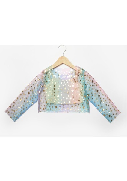 Çok Renkli Uzun Kollu Yıldızlı Kız Çocuk Tül Crop fırsatları