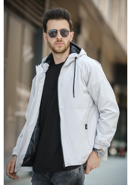 Mmx Baskılı Suya Dayanaklı Slim Fit Erkek Kapüşonlu Mevsimlik Mont Yağmurluk modelleri
