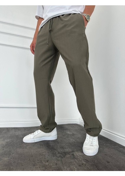 Beli Lastikli Kendinden Çizgili Baggy Pantolon