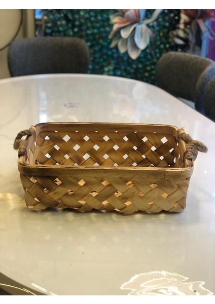 Ahşap Hasır Dikdörtgen Sepet 40X30X11CM