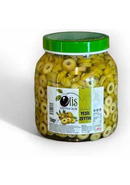 Dilimli Yeşil Zeytin Süzme Ağırlık 1 kg Cam Pet