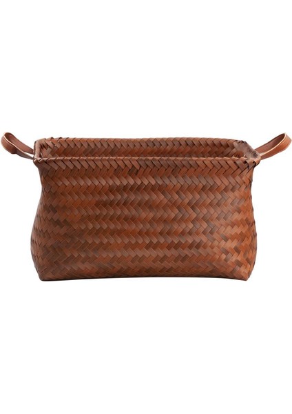 Kahverengi Dikdörtgen Örme Sepet 40X31X23CM