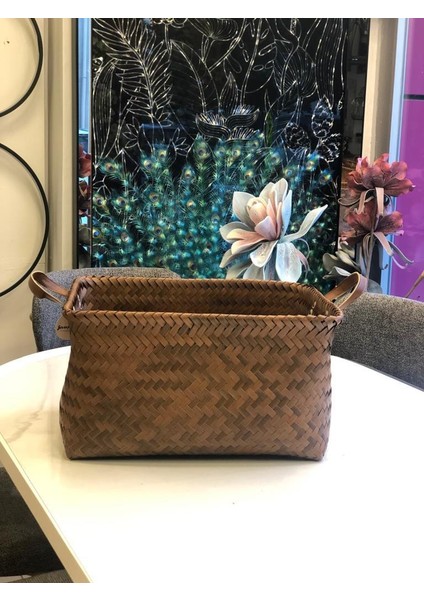 Kahverengi Dikdörtgen Örme Sepet 46X36X24CM fiyatları