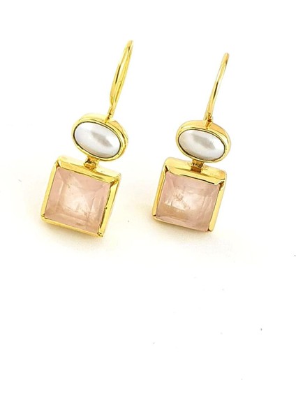 Inci ve Pembe Kuvars Taşlı 925AYAR Gümüş Üzerine Altın Kaplama Tasarım Doğal Taş Küpe fiyatları