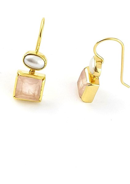 Inci ve Pembe Kuvars Taşlı 925AYAR Gümüş Üzerine Altın Kaplama Tasarım Doğal Taş Küpe modelleri