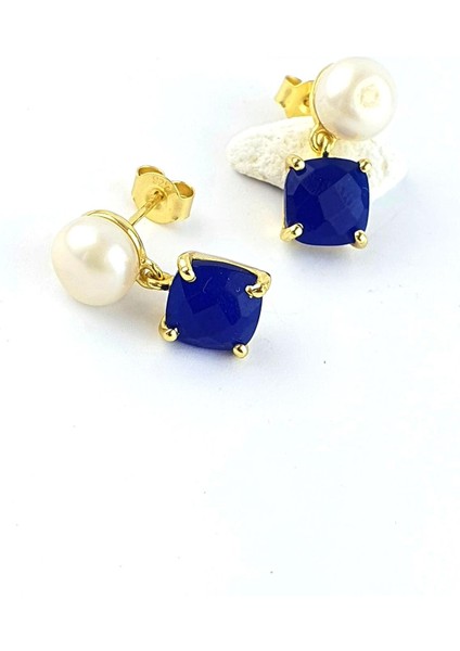 Inci ve Lapis Lazuli Taşlı 925AYAR Gümüş Üzerine Altın Kaplama Tasarım Doğal Taş Küpe fiyatları