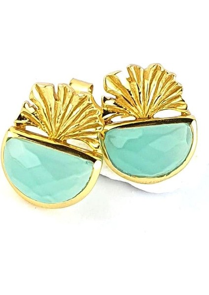 Kalsedon Taşlı 925AYAR Gümüş Üzerine Altın Kaplama Tasarım Doğal Taş Küpe fiyatları