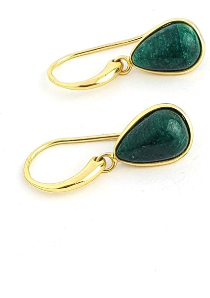 Yeşim Taşlı 925AYAR Gümüş Üzerine Altın Kaplama Tasarım Damla Doğal Taş Küpe fiyatları