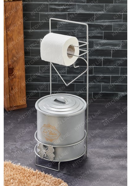 Ferforje Standlı Çöp Kovalı Tuvalet Kağıtlığı Wc Lik Gri