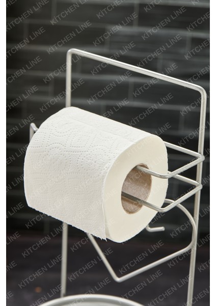 Ferforje Standlı Çöp Kovalı Tuvalet Kağıtlığı Wc Lik Gri