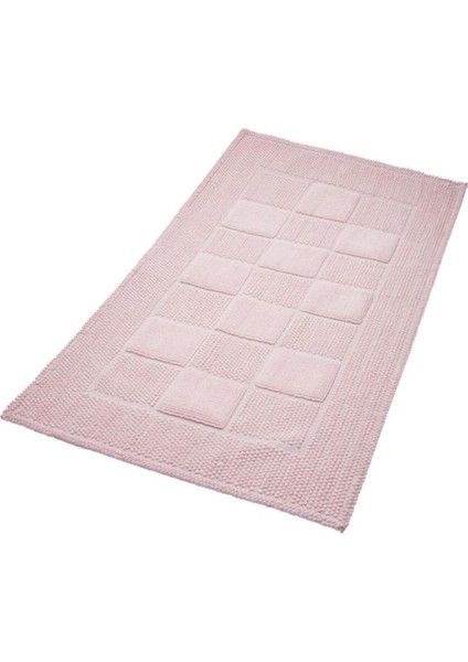 Karo Desenli Pembe Dokuma Banyo Paspası Pamuk 60X100CM