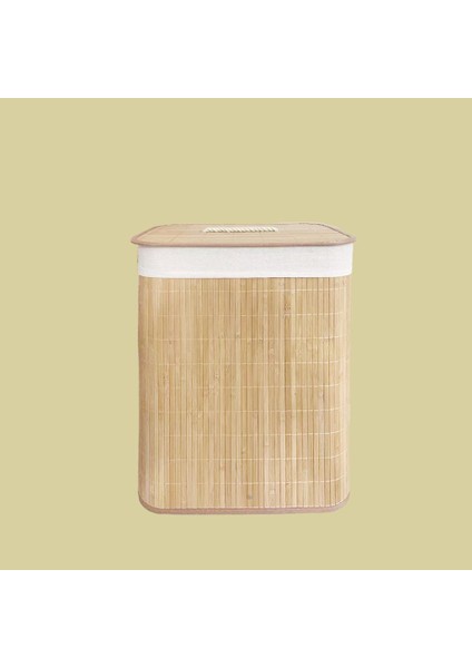 Bambu Bej Dikdörtgen Katlanır Çamaşır Sepeti 50CM