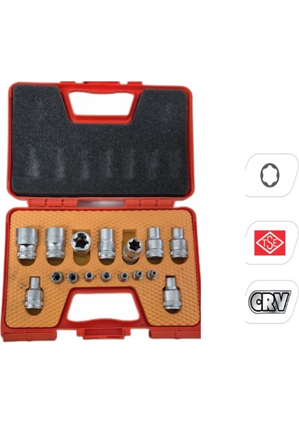 Rıco 1/2 1/4 Kısa 16 Parça Iç Torx E Lokma Takımı Seti