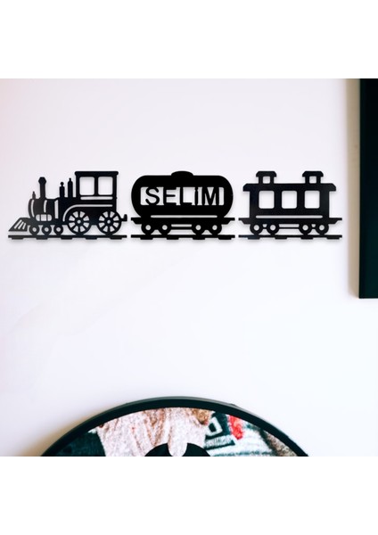 Lokomotifli ve Isim Yazılabilir Vagonlu 3 Parça Ahşap Mdf Tren Duvar Dekorasyonu Seti