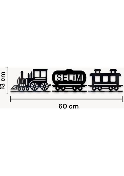 Lokomotifli ve Isim Yazılabilir Vagonlu 3 Parça Ahşap Mdf Tren Duvar Dekorasyonu Seti