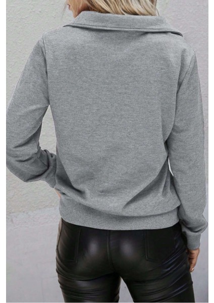 Styles Kadın Uzun Kol Dik Yaka Pamuklu Yarım Fermuar Casual Sweatshirt fırsatları