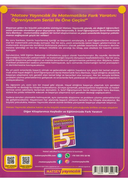 Matsev 5. Sınıf Öğreniyorum Serisi Matematik Soru Bankası fiyatları