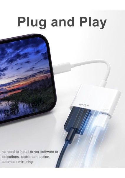 IPhone ve iPad Için HDMI Lightning Adaptörü Lightning Av Dijital HDMI Kablosu Tv Lightning Kablosu Için iPhone 14/13/12/11/xs/xr/x/8/7/ipad ile Uyumlu