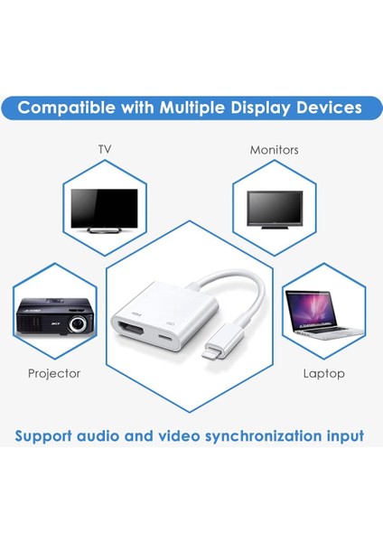 IPhone ve iPad Için HDMI Lightning Adaptörü Lightning Av Dijital HDMI Kablosu Tv Lightning Kablosu Için iPhone 14/13/12/11/xs/xr/x/8/7/ipad ile Uyumlu