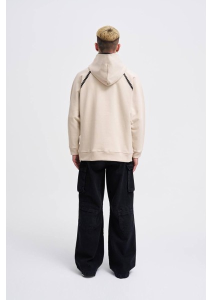 Kapüşonlu Crochet Embroıdered Baskı Oversize Sweatshirt modelleri