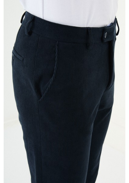 Çizgili Lacivert Super Slim Fit Kadife Erkek Pantolon fiyatları