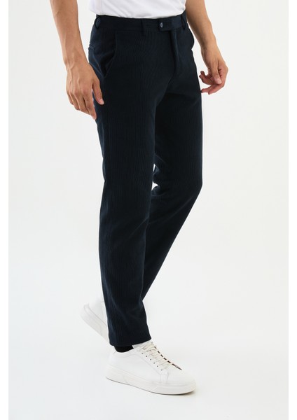 Çizgili Lacivert Super Slim Fit Kadife Erkek Pantolon modelleri