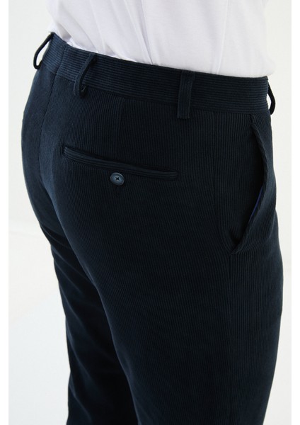 Çizgili Lacivert Super Slim Fit Kadife Erkek Pantolon fırsatları