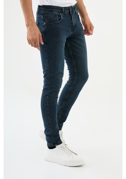 Düz Lacivert Super Slim Fit Erkek Kot Pantolon