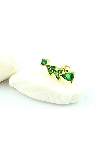 Yeşil Zirkon Taşlı 925AYAR Gümüş Üzerine Altın Kaplama Tragus ve Helix Kikirdak Piercing fiyatları