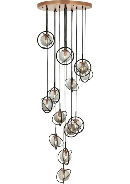 Avonnı AV-60291-13T-BSY Siyah Boyalý Modern Avize Metal Cam 60CM