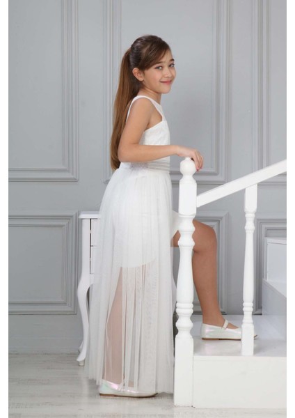 Kız Çocuk Beyaz Abiye Elbise Mezuniyet Kıyafeti Düğün Özel Gün ELBISESI-ABY-2001 fırsatları