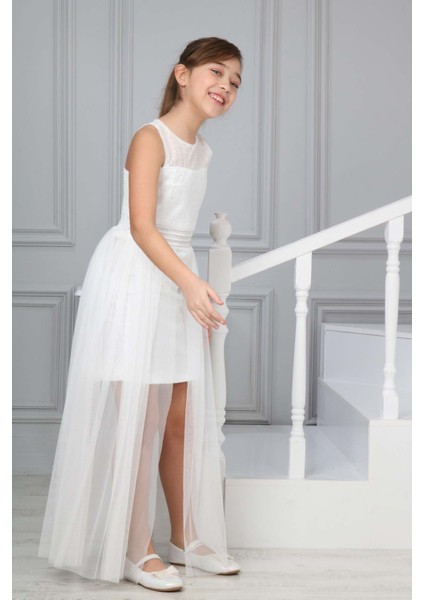 Kız Çocuk Beyaz Abiye Elbise Mezuniyet Kıyafeti Düğün Özel Gün ELBISESI-ABY-2001 indirimleri