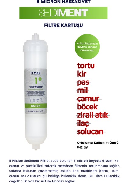 H-MAX Reverse Osmosis System Lg Ihlas Aura Cebilon Plus Uyumlu Su Arıtma Cihazı 12 Inç Inline 5'li Membranlı Filtre Seti