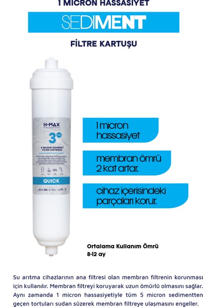 H-MAX Reverse Osmosis System Lg Ihlas Aura Cebilon Plus Uyumlu Su Arıtma Cihazı 12 Inç Inline 5'li Membranlı Filtre Seti