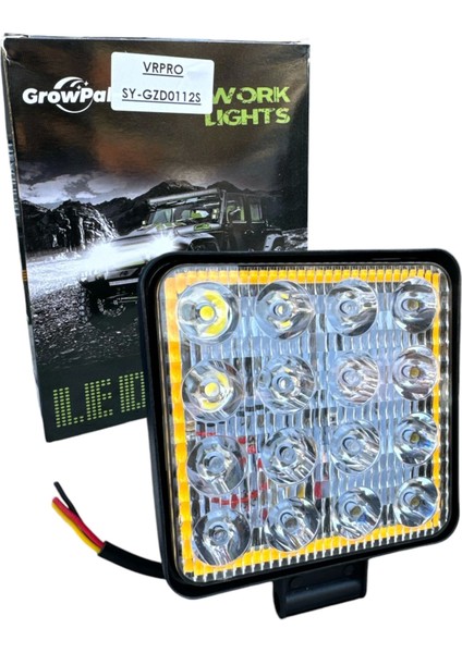 16 LED Kare Çalışma Lambası Turuncu Beyaz