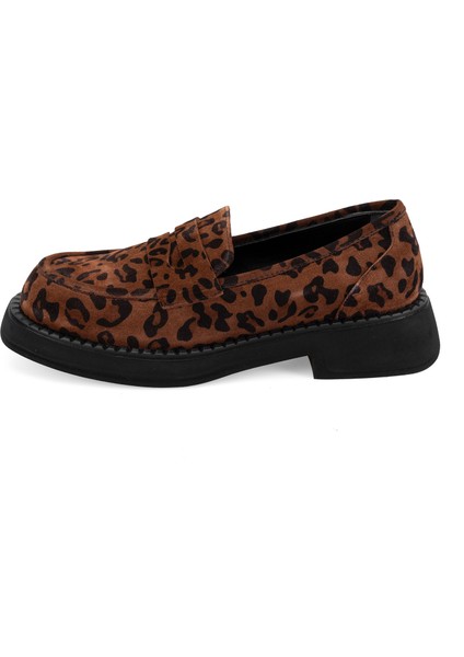 Merinda Leopar Kadın Günlük Loafer Deri Ayakkabı modelleri