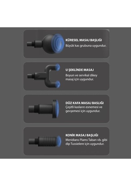 Masaj Aleti - 4 Farklı Masaj Başlıklı - Type C Şarjlı - Darbeli - Titreşimli - Mini Masaj Tabancası