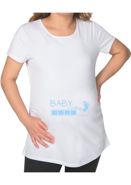 Gift Baby Loading Tasarımlı Beyaz Hamile Tişört-1