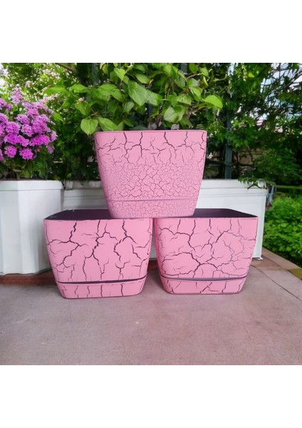 18 cm Mermer Desenli Kare Tabaklı Saksı (3 Adet) fırsatları