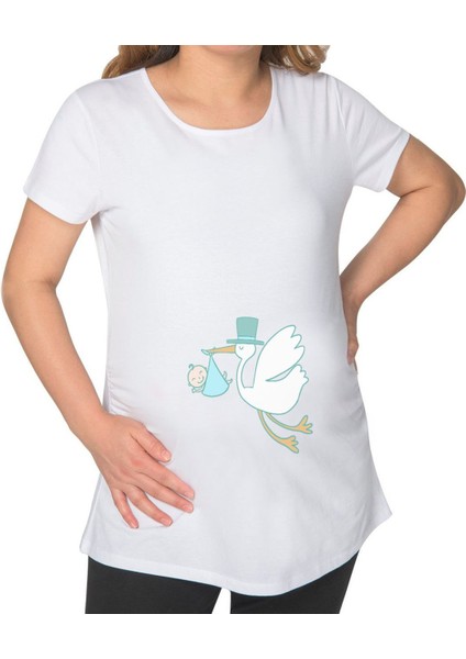 Gift Bebek Tasarımlı Beyaz Hamile Tişört-4