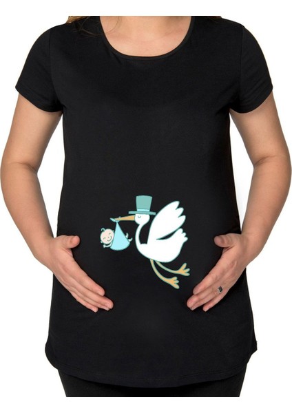 Gift Bebek Tasarımlı Siyah Hamile Tişört-4