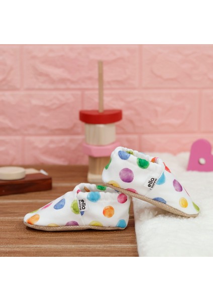 Desenli Bebek Patiği, Kaydırmaz Taban, Ev Kreş Ayakkabısı Panduf, Renkli Noktalar