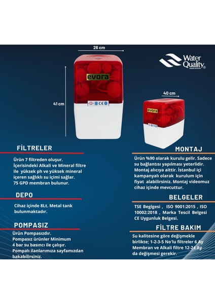 14 Aşamalı Multimineralli Alkalili Pompasız Kapalı Kasa Su Arıtma Cihazı