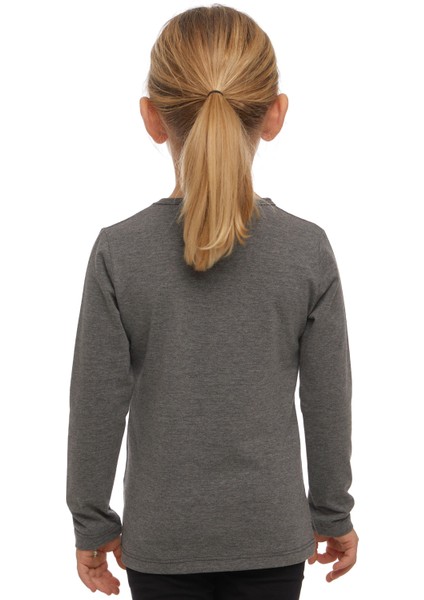 Buz Gri Basic Mevsimlik Likralı Uzun Kollu Kız Çocuk Tişört modelleri