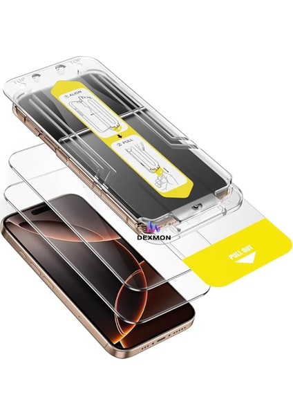 iPhone 16 Pro Max Ekran Koruyucu Yüksek Kalite Tam Kaplayan Cam Otomatik Hizalama Toz Önleyici