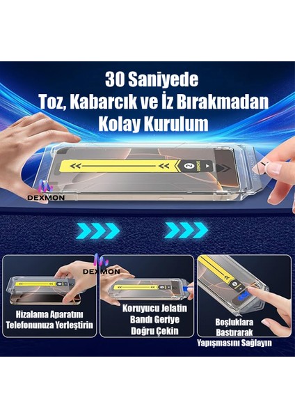 iPhone 16 Pro Max Ekran Koruyucu Yüksek Kalite Tam Kaplayan Cam Otomatik Hizalama Toz Önleyici modelleri