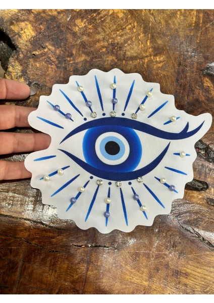 Zirkon Taşlı Nazar Boncuklu Göz Arma Dikiş Aplike 20X17 cm