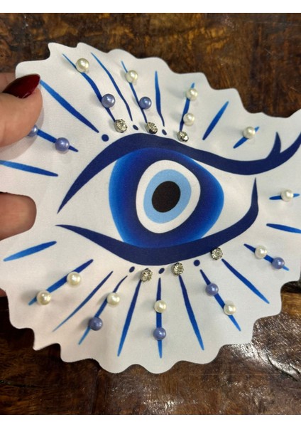 Zirkon Taşlı Nazar Boncuklu Göz Arma Dikiş Aplike 20X17 cm fiyatları
