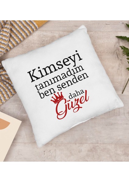 Kimseyi Tanımadım Ben Tasarımlı Beyaz Kırlent Yastık, Arkadaşa , Ev Dekorasyonu, Ev -4