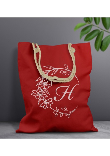 Kişiye Özel Harfli Kırmızı Halat Saplı Kumaş Bez Çanta-4, Baskılı Omuz Çantası, Alışveriş Çantası fiyatları
